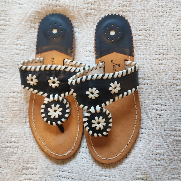 Jack Rogers Girls Leather Sandals in Navy and White Size 2 - Picture 1 of 6
